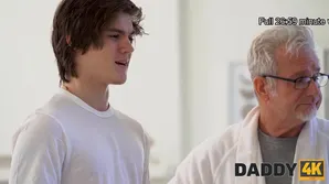 Skinny babe with sexy eyes fucked by old