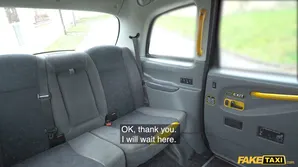 A hot blondie is having sex with a taxi