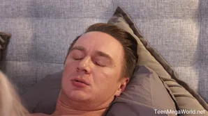 The cum on the cute teen Hanna Rey's