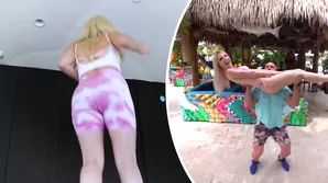 Tiny and skinny teen celebrates