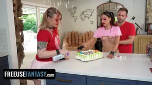 Three females enjoy an FFM threesome on