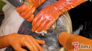 Femdom bondage and latex anal fisting