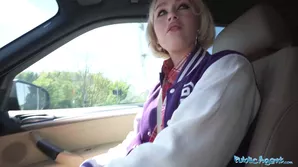 A blonde hitchhiker gets a ride from an