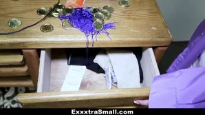 The girl has a small pussy invaded by an