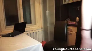 A half dressed nympho has sex with a