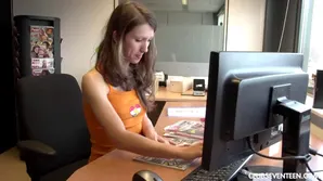 An appetizing girl named Mona plays with