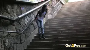 European girls secretly pee in public